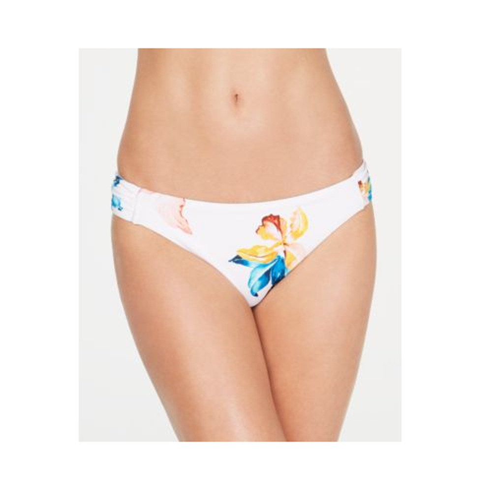 Bar III Side Tab Hipster Bikini Bottoms Size S White Floral Iris New